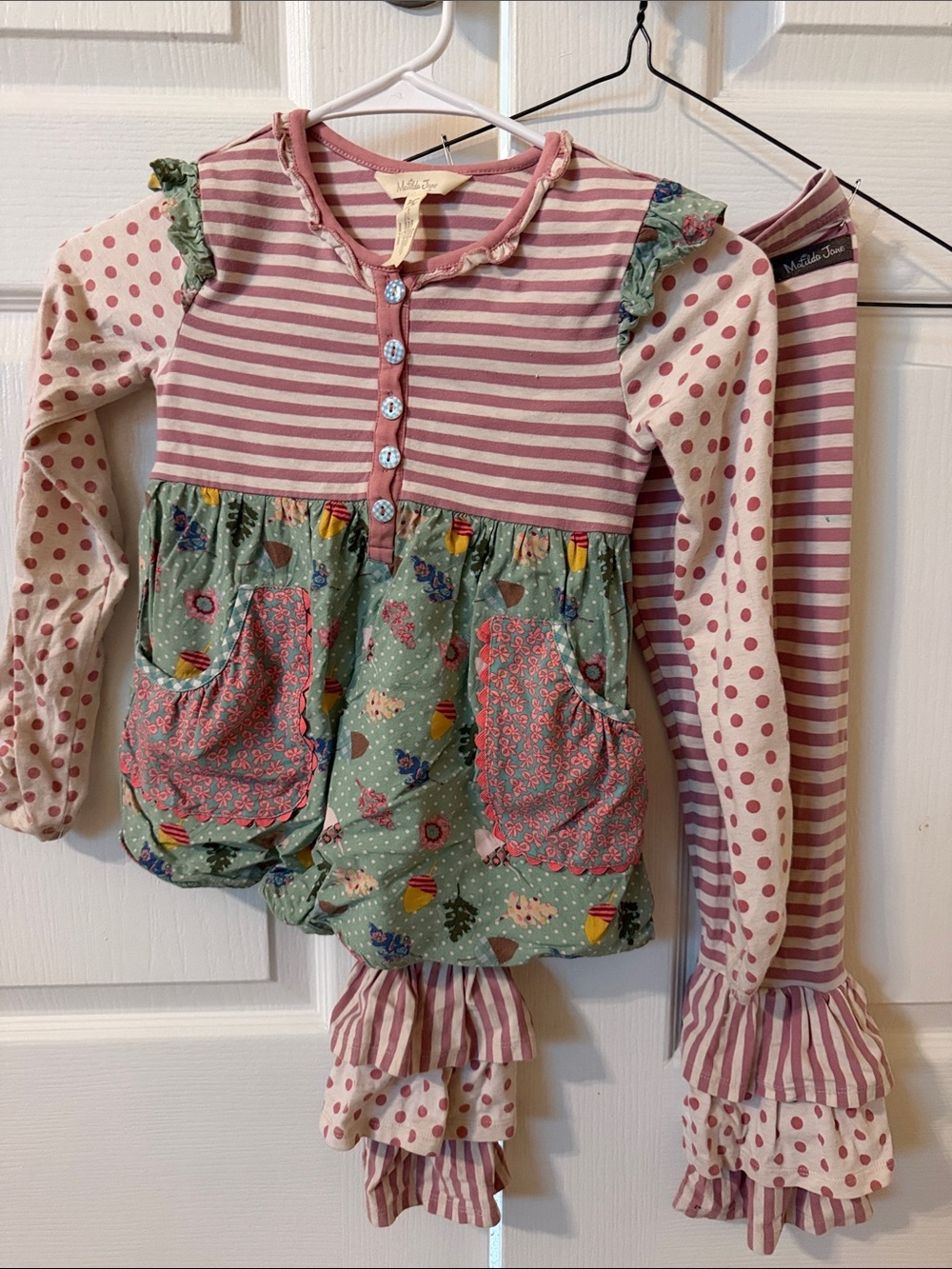 Matilda Jane Girls' Pink & Green Mix-Print Tunic Top and Bennys size 6